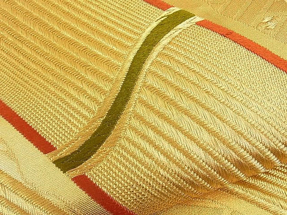 平和屋着物■六通柄袋帯 唐織 網代竹文 金糸 逸品 n-ip1185