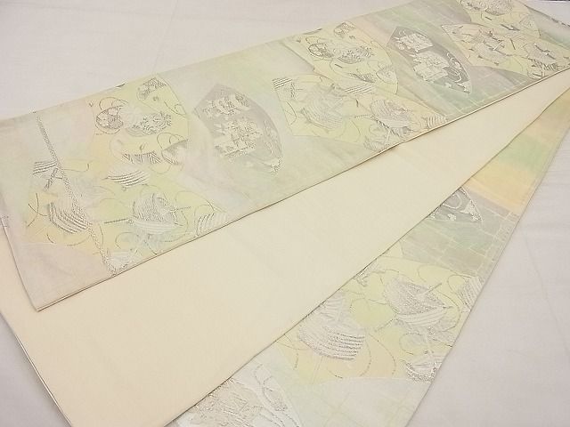 平和屋着物■六通柄袋帯 唐織 地紙仕覆糸巻文 銀糸 逸品 n-ip1264