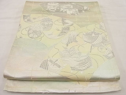 平和屋着物■六通柄袋帯 唐織 地紙仕覆糸巻文 銀糸 逸品 n-ip1264