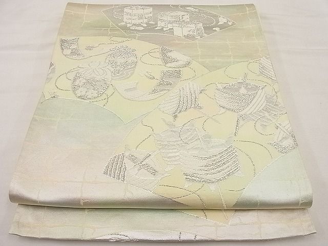 平和屋着物■六通柄袋帯 唐織 地紙仕覆糸巻文 銀糸 逸品 n-ip1264