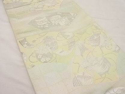 平和屋着物■六通柄袋帯 唐織 地紙仕覆糸巻文 銀糸 逸品 n-ip1264