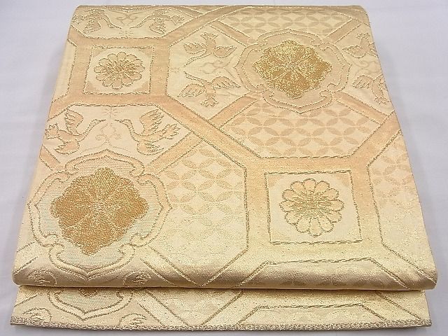平和屋着物■六通柄袋帯 向かい鳥蜀江花文 金糸 逸品 n-je2645