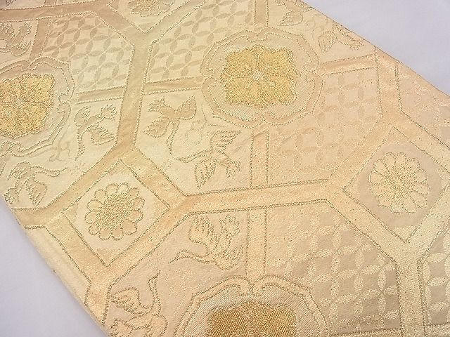 平和屋着物■六通柄袋帯 向かい鳥蜀江花文 金糸 逸品 n-je2645