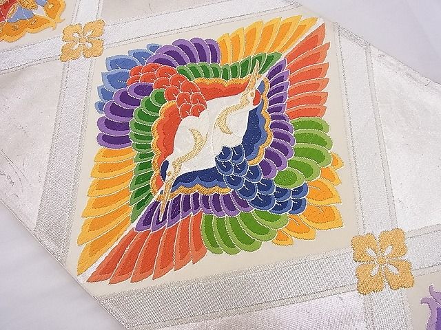 平和屋着物■六通柄袋帯 唐織 向かい鶴蝶菱文 金銀糸 逸品 n-je2655