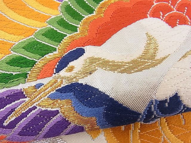 平和屋着物■六通柄袋帯 唐織 向かい鶴蝶菱文 金銀糸 逸品 n-je2655