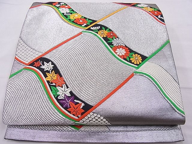 平和屋着物■六通柄袋帯 唐織 瓦草花文 銀糸 逸品 n-je2738