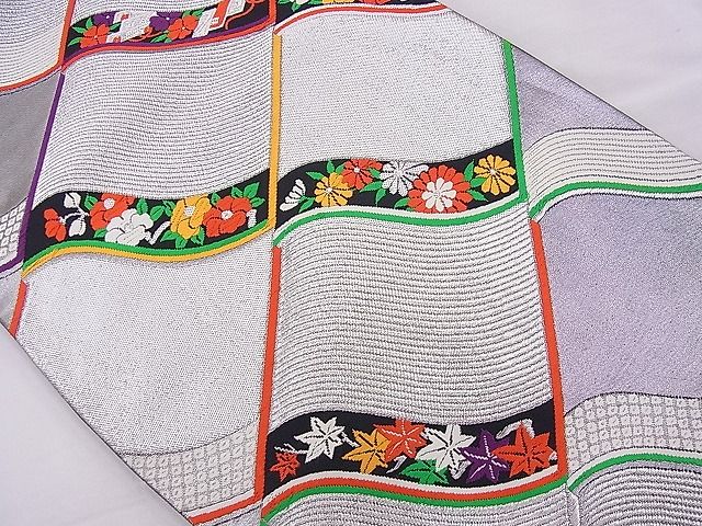 平和屋着物■六通柄袋帯 唐織 瓦草花文 銀糸 逸品 n-je2738