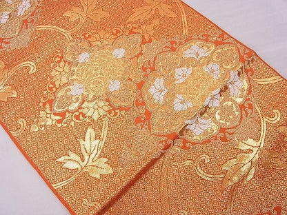 平和屋着物■六通柄本袋帯 吉祥花唐草文 金糸 逸品 n-je2762