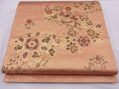 平和屋着物■六通柄袋帯 唐織 地紙鴛鴦吉祥花文 金糸 逸品 n-je2777