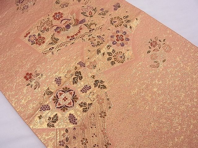平和屋着物■六通柄袋帯 唐織 地紙鴛鴦吉祥花文 金糸 逸品 n-je2777