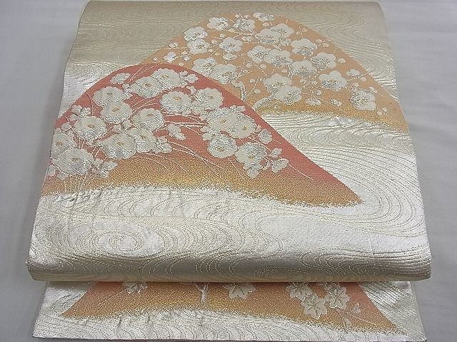 平和屋着物■六通柄袋帯 重ね山流水花文 金銀糸 逸品 n-kg2486
