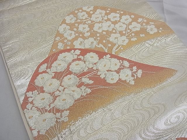 平和屋着物■六通柄袋帯 重ね山流水花文 金銀糸 逸品 n-kg2486