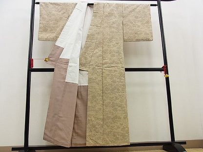 平和屋着物■上質なお召　草花文　逸品　n-kg3652