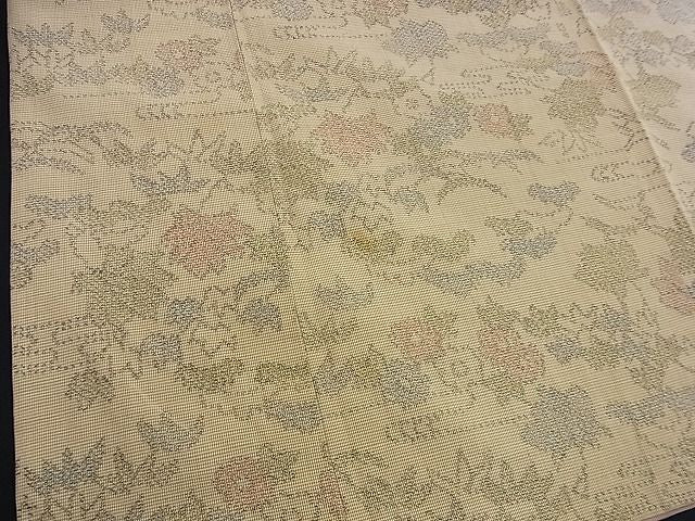 平和屋着物■上質なお召　草花文　逸品　n-kg3652