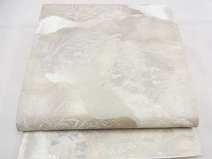 平和屋着物■六通柄袋帯 道長秋草文 銀糸 逸品 n-kg3939