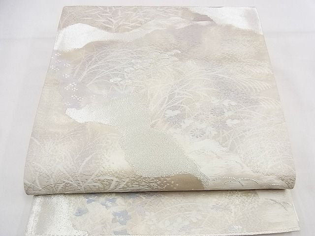 平和屋着物■六通柄袋帯 道長秋草文 銀糸 逸品 n-kg3939