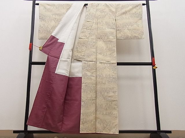 平和屋着物■上質なお召　樹林文　逸品　n-kn0588