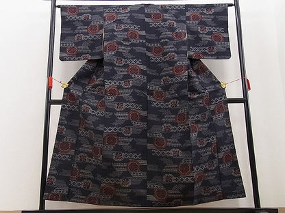 平和屋着物■上質な紬 横段吉祥文 逸品 n-kn0804