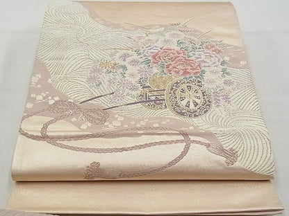平和屋着物■六通柄袋帯 唐織 道長花車文 金糸 逸品 n-kv1854