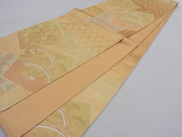平和屋着物■六通柄袋帯 唐織 雲取り色紙重ね源氏車吉祥文 金糸 逸品 n-mz5242
