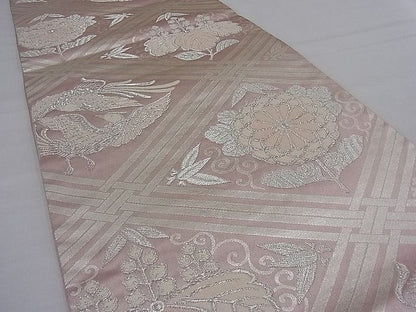 平和屋着物■六通柄袋帯 能衣格子文 銀糸 逸品 n-mz5261