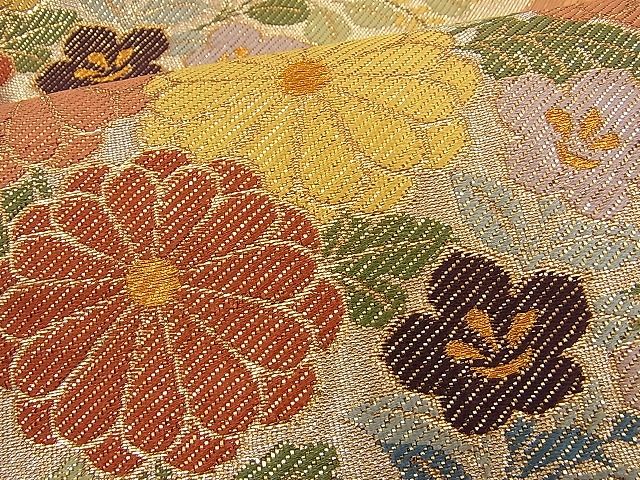 平和屋着物□佐賀錦 六通柄袋帯 扇面花蝶丸文 金糸 逸品