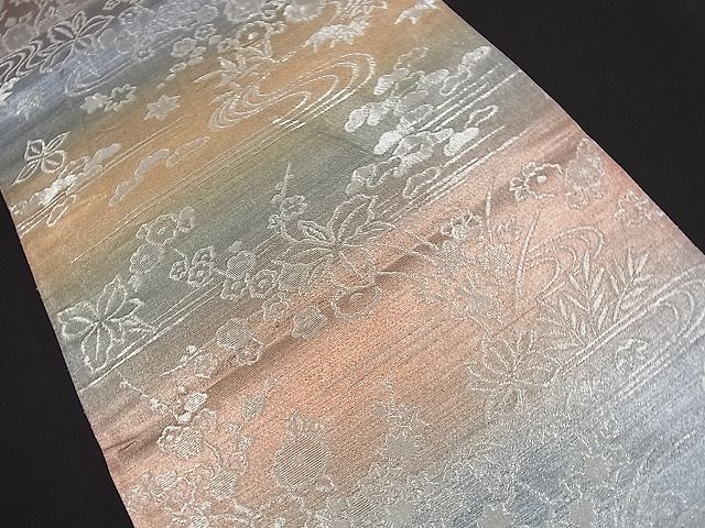 平和屋着物■六通柄袋帯 流水草花文 銀糸 逸品 n-nr0319