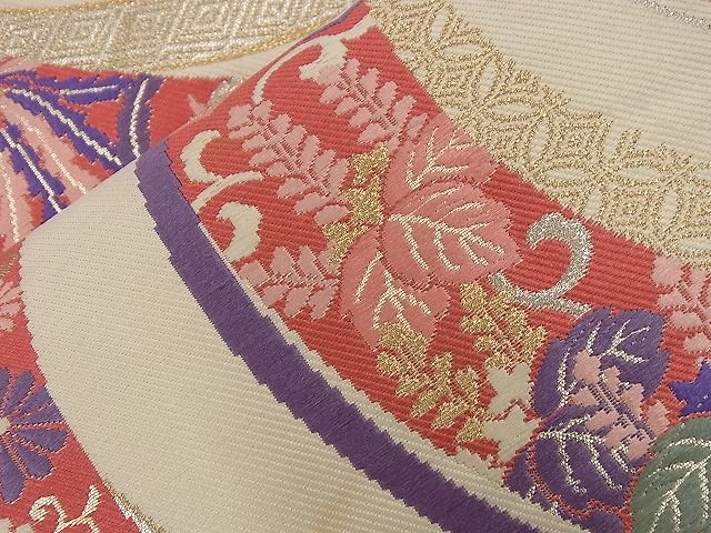 平和屋着物■六通柄袋帯 唐織 立波吉祥鳳凰花文 金銀糸 逸品 n-nr0335