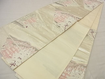 平和屋着物■六通柄袋帯 名所風景 プラチナ純銀箔二重織 逸品 n-nr0353