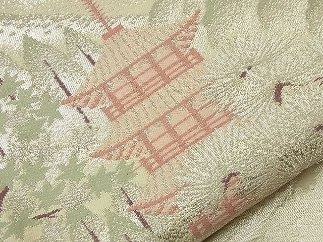 平和屋着物■六通柄袋帯 名所風景 プラチナ純銀箔二重織 逸品 n-nr0353