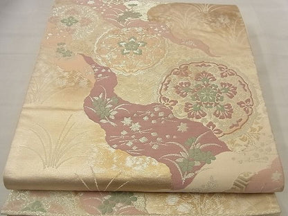 平和屋着物■六通柄袋帯 道長花丸文 銀糸 逸品 n-nr0358