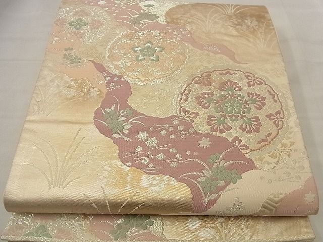 平和屋着物■六通柄袋帯 道長花丸文 銀糸 逸品 n-nr0358