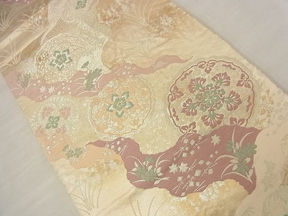 平和屋着物■六通柄袋帯 道長花丸文 銀糸 逸品 n-nr0358