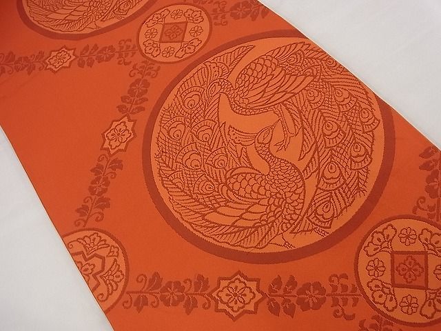 平和屋着物□六通柄袋帯 孔雀花丸文 逸品 n-nr0377