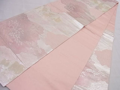 平和屋着物■六通柄袋帯　草花文　銀糸　逸品　n-pk3549