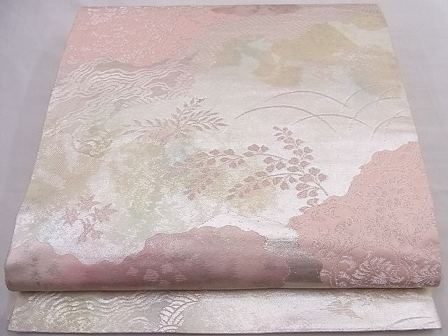 平和屋着物■六通柄袋帯　草花文　銀糸　逸品　n-pk3549