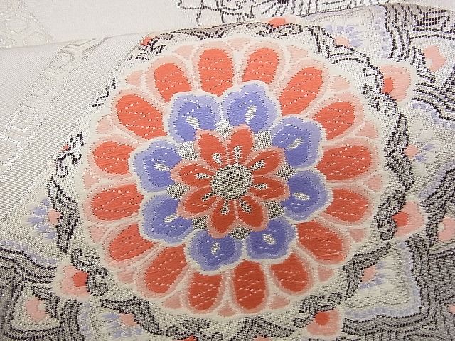平和屋着物■六通柄袋帯 唐織 琴錦 孔雀羽吉祥花文 プラチナ銀二重織 逸品 n-rv0047
