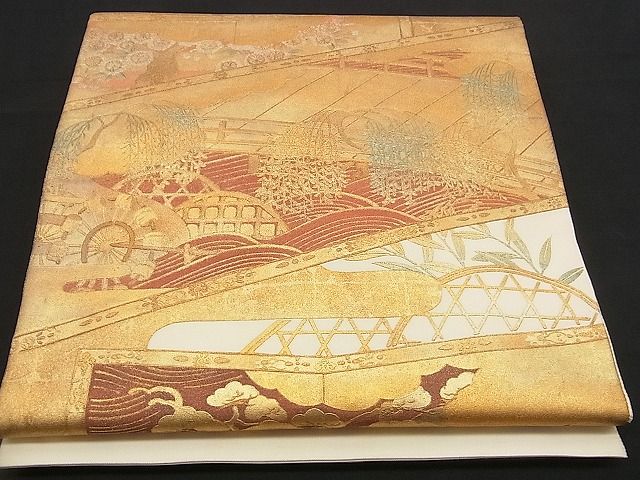 平和屋着物■太鼓柄袋帯 立波吉祥渡橋花文 金彩 逸品 n-rv0049