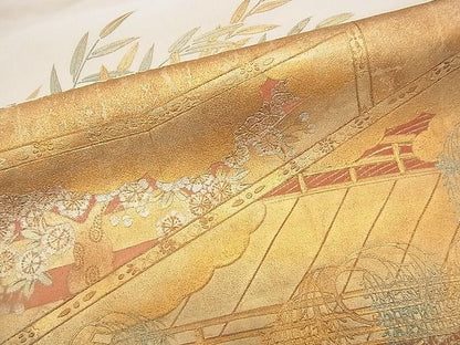 平和屋着物■太鼓柄袋帯 立波吉祥渡橋花文 金彩 逸品 n-rv0049