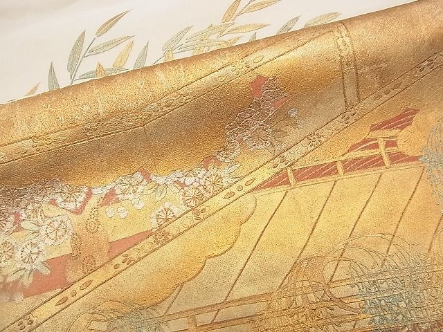 平和屋着物■太鼓柄袋帯 立波吉祥渡橋花文 金彩 逸品 n-rv0049