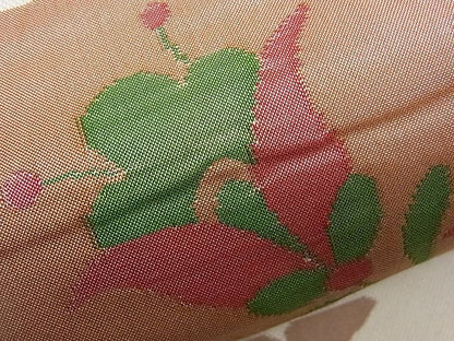 平和屋着物■六通柄袋帯 市松花鳥文 雲母 逸品 n-rv0094