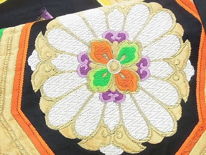平和屋着物■六通柄袋帯 唐織 蜀江花文 黒地 金糸 逸品 n-rv0097