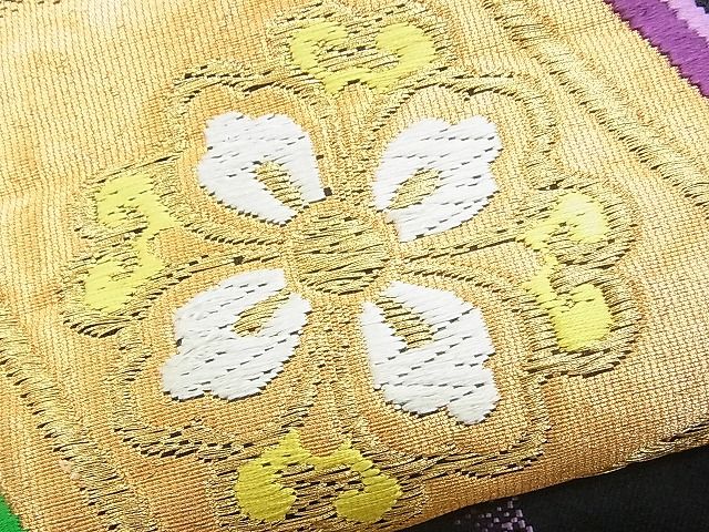 平和屋着物■六通柄袋帯 唐織 蜀江花文 黒地 金糸 逸品 n-rv0097