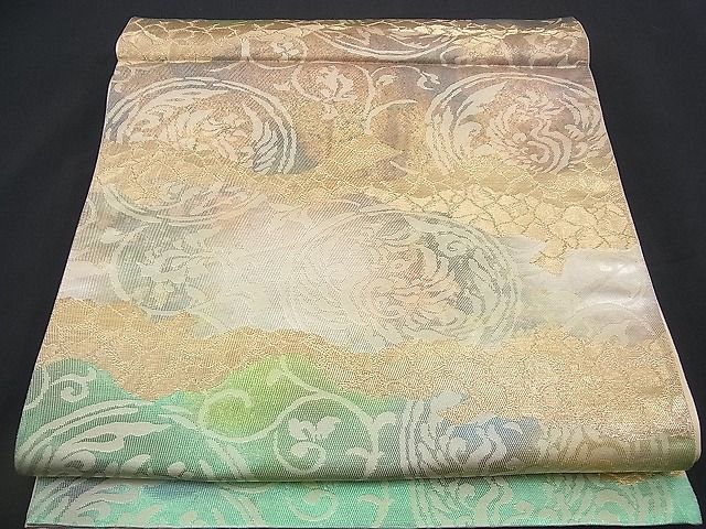 平和屋着物■六通柄袋帯 鳳凰花唐草丸文 金糸 逸品 n-rv0168