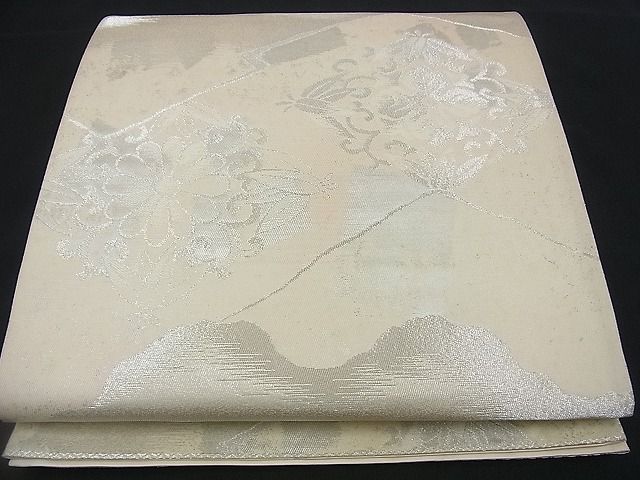 平和屋着物■六通柄袋帯 唐織 松皮菱花唐草文 銀糸 逸品 n-rv0272