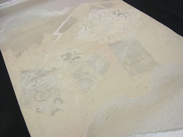 平和屋着物■六通柄袋帯 唐織 松皮菱花唐草文 銀糸 逸品 n-rv0272