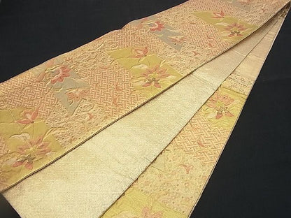 平和屋着物■六通柄袋帯 ふくれ織 横段吉祥更紗花唐草文 金糸 逸品 n-rv0336