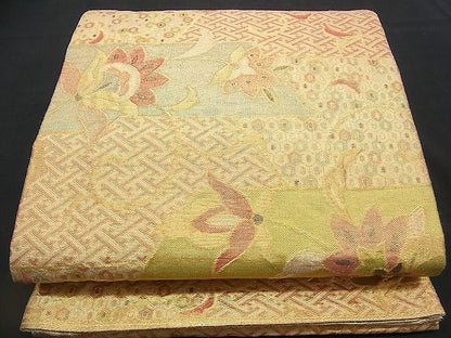 平和屋着物■六通柄袋帯 ふくれ織 横段吉祥更紗花唐草文 金糸 逸品 n-rv0336
