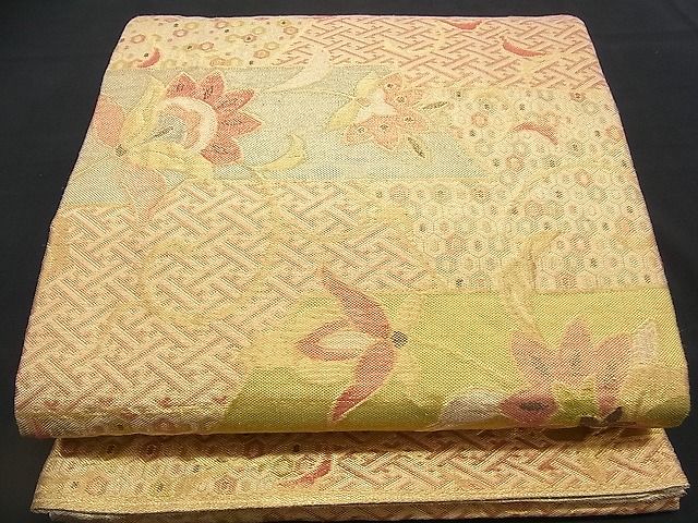 平和屋着物■六通柄袋帯 ふくれ織 横段吉祥更紗花唐草文 金糸 逸品 n-rv0336