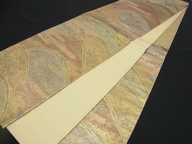 平和屋着物■六通柄袋帯 秋草立浪文 銀糸 逸品 n-rv0359